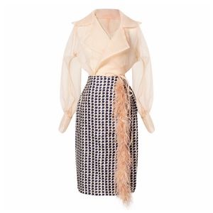 💜 Sheer Peach Organza Wrap Top